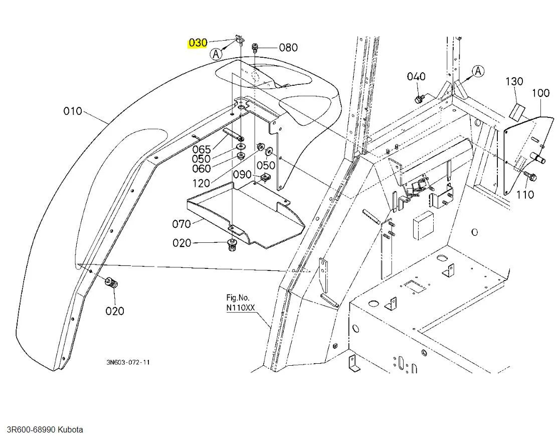 Kubota 3R600-68990 STAY, FENDER - Genuine OEM Fender Stay for M-Series Tractors