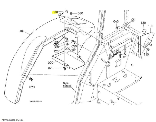 Kubota 3R600-68990 STAY, FENDER - Genuine OEM Fender Stay for M-Series Tractors
