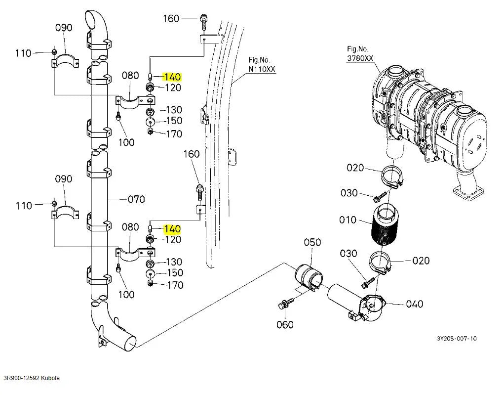 Kubota 3R900-12592 Muffler Collar - Genuine Exhaust Pipe Connector for M Series Tractors