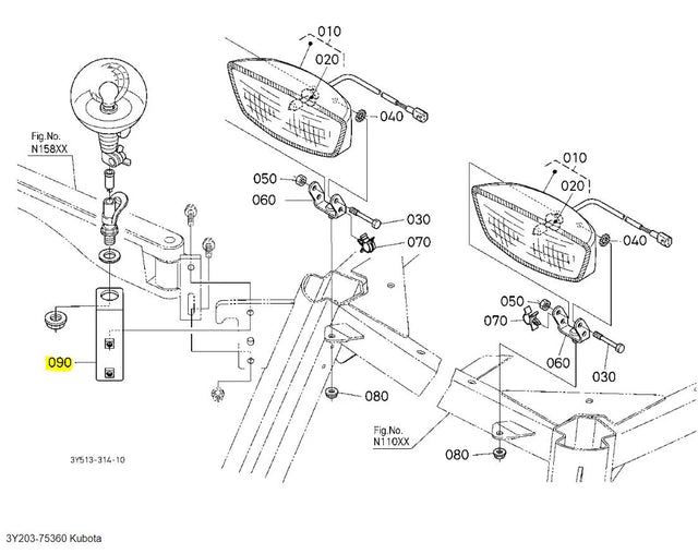 Kubota 3Y203-75360 BRACKET (BEACON LIGHT) - OEM Light Mount for M-Series Tractors