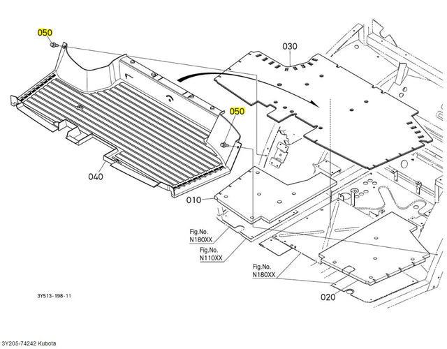 Kubota 3Y205-74242 Rivet - High-Quality Floor Mat Rivet for Kubota Tractors