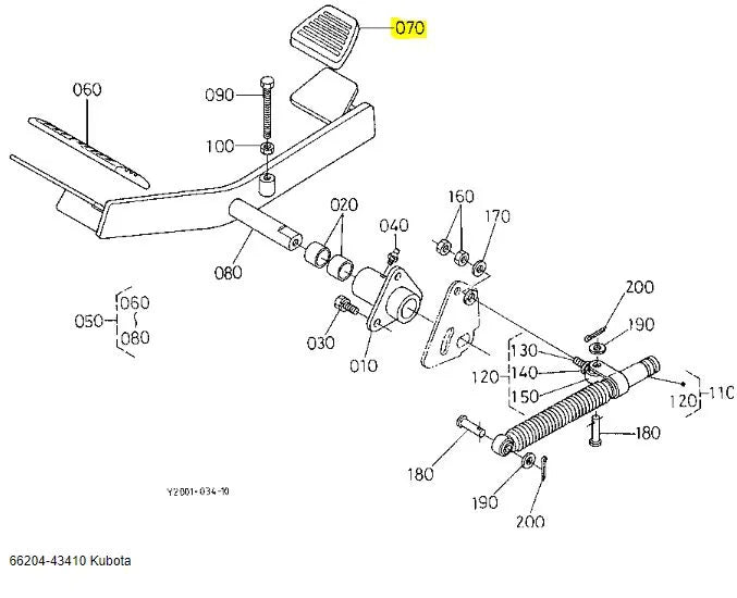 Kubota 66204-43410 Pedal Cover - Genuine OEM Cover for Speed, Brake & Travel Pedals