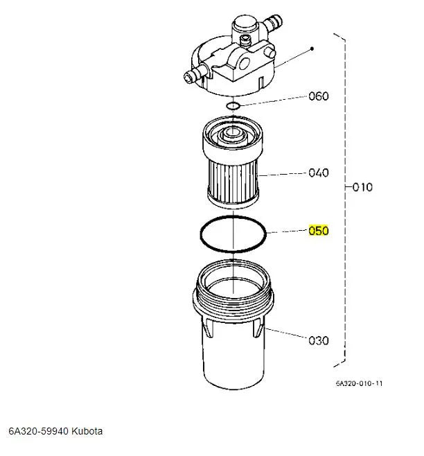 Kubota 6A320-59940 O-Ring Cup - OEM Fuel Filter Seal for B, L & RTV Series