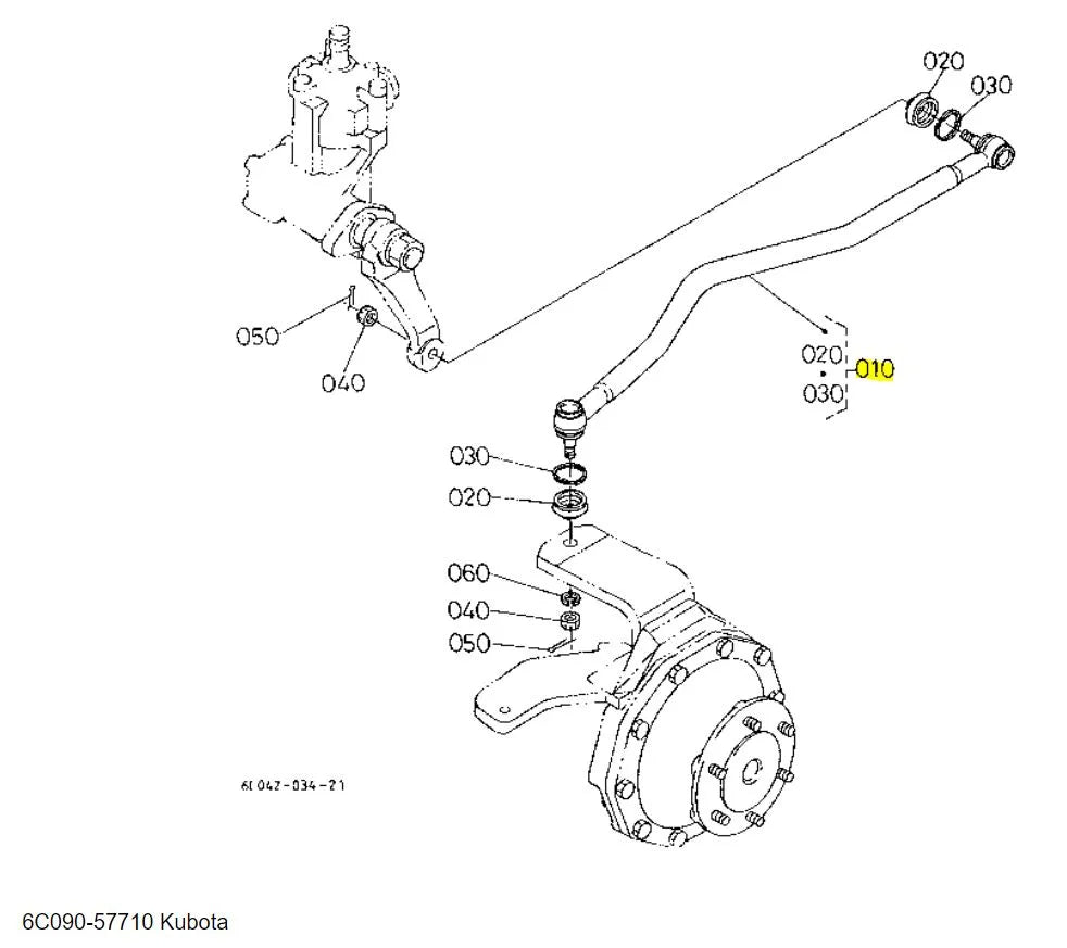 Kubota 6C090-57710 Drag Link Assembly - Durable Replacement for B-Series Tractors