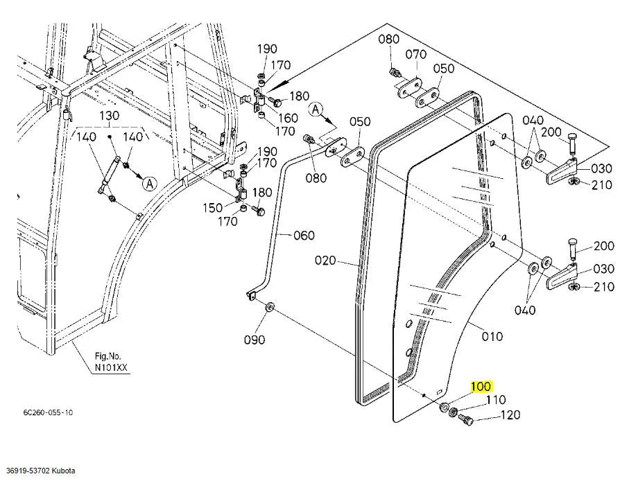Kubota Cab Door Gasket 36919-53702 - OEM Seal for LH/RH Doors & Rear Windows