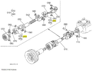 Kubota Cross Joint Assembly 76508-31180 - Universal Joint for G1700, G1900, G2000
