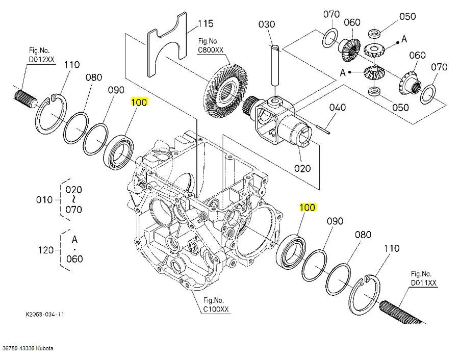 Kubota Front Differential Bearing 36780-43330 - OEM Ball Bearing for Axle and Gearbox