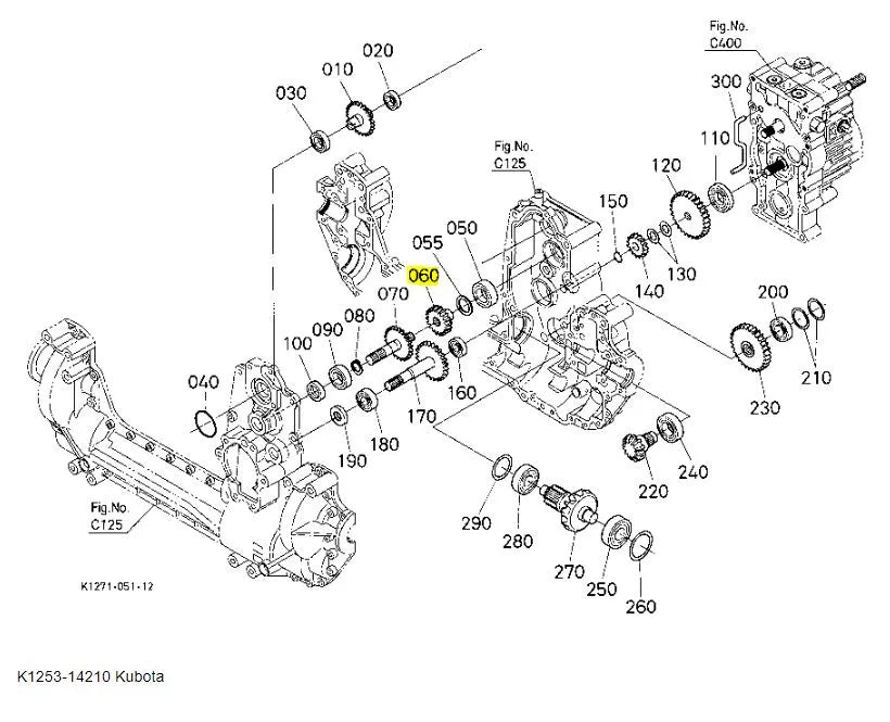 Kubota Gear K1253-14210 - Input Shaft Transmission Gear for GR Series