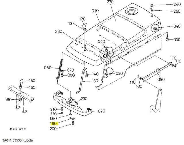 Kubota Hood (Bonnet) Upper Guide 3A011-83530 - Genuine OEM Replacement for M-Series Tractors