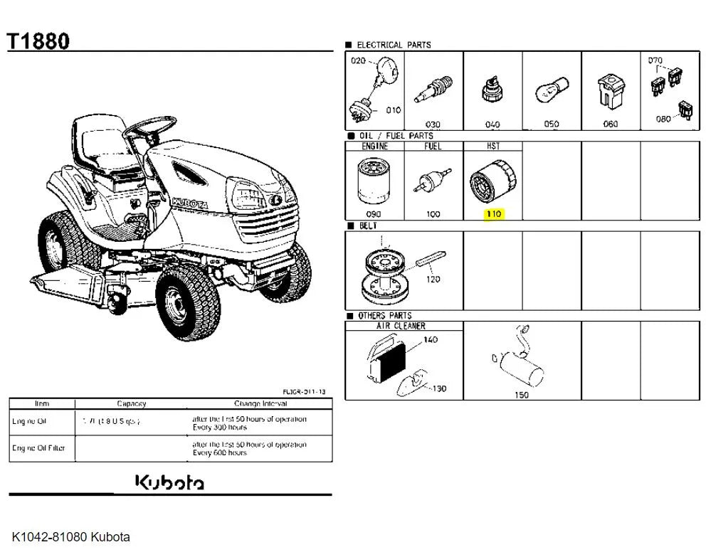 Kubota K1042-81080 Oil Filter | OEM Engine Protection
