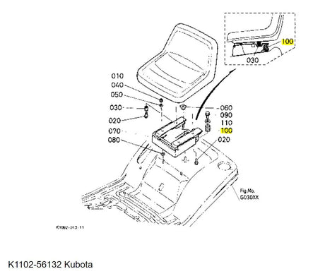 Kubota K1102-56132 Seat Spring - Genuine OEM Replacement for T-Series Mowers