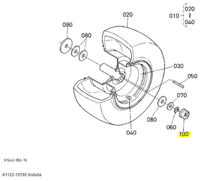Kubota K1122-15780 Front Wheel Cap - Genuine OEM Replacement for T-Series & GR-Series Mowers