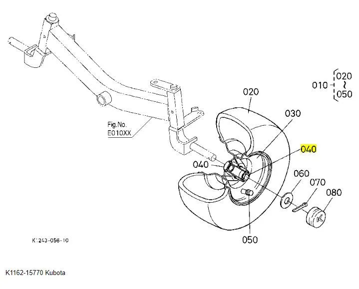 Kubota K1162-15770 Bearing - Front Wheel OEM Replacement
