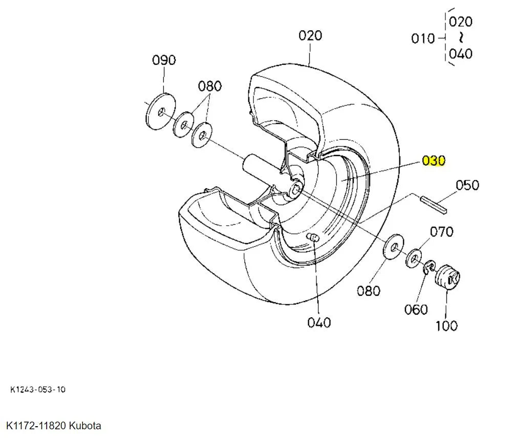 Kubota K1172-11820 Rear Wheel | Genuine 20x10.0-8 Replacement for GR & T Series