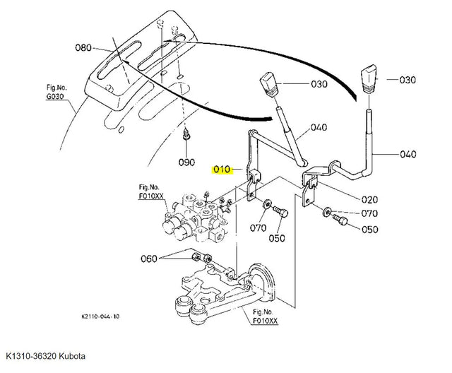 Kubota K1310-36320 Hydraulic Control Lever | Genuine Kubota OEM Part