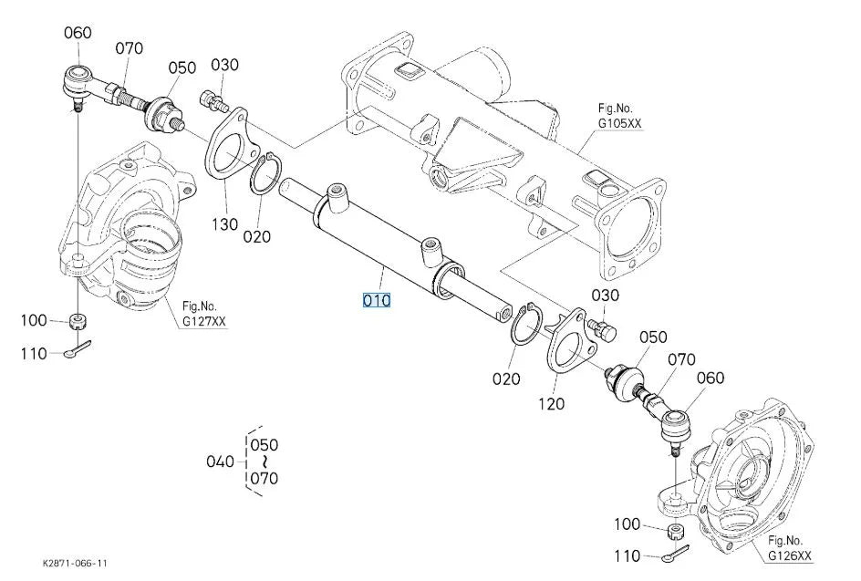 Kubota K2063-16500 Steering Cylinder Assembly - Genuine Replacement for BX & G Series