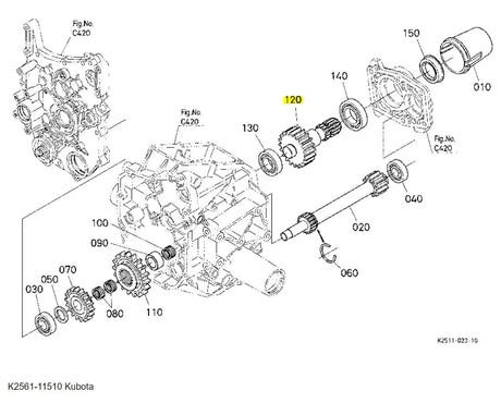 Kubota K2561-11510 Gear Shaft Rear PTO | Fits BX1500D, BX1800D, BX1830D, BX2200D, BX2230D, BX22D, and BX23D