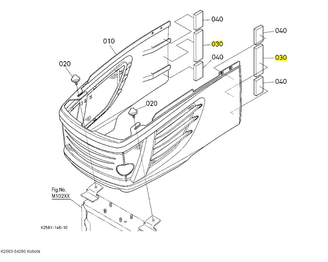 Kubota K2583-54280 Sponge Bonnet EU1 | OEM Bonnet Side Seal for BX2350D, BX2370, BX24D, and More