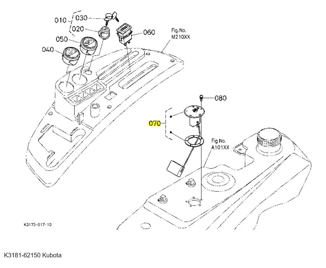 Kubota K3181-62150 Fuel Sensor | OEM Replacement for ZD321, ZD326P, ZG327P, and More