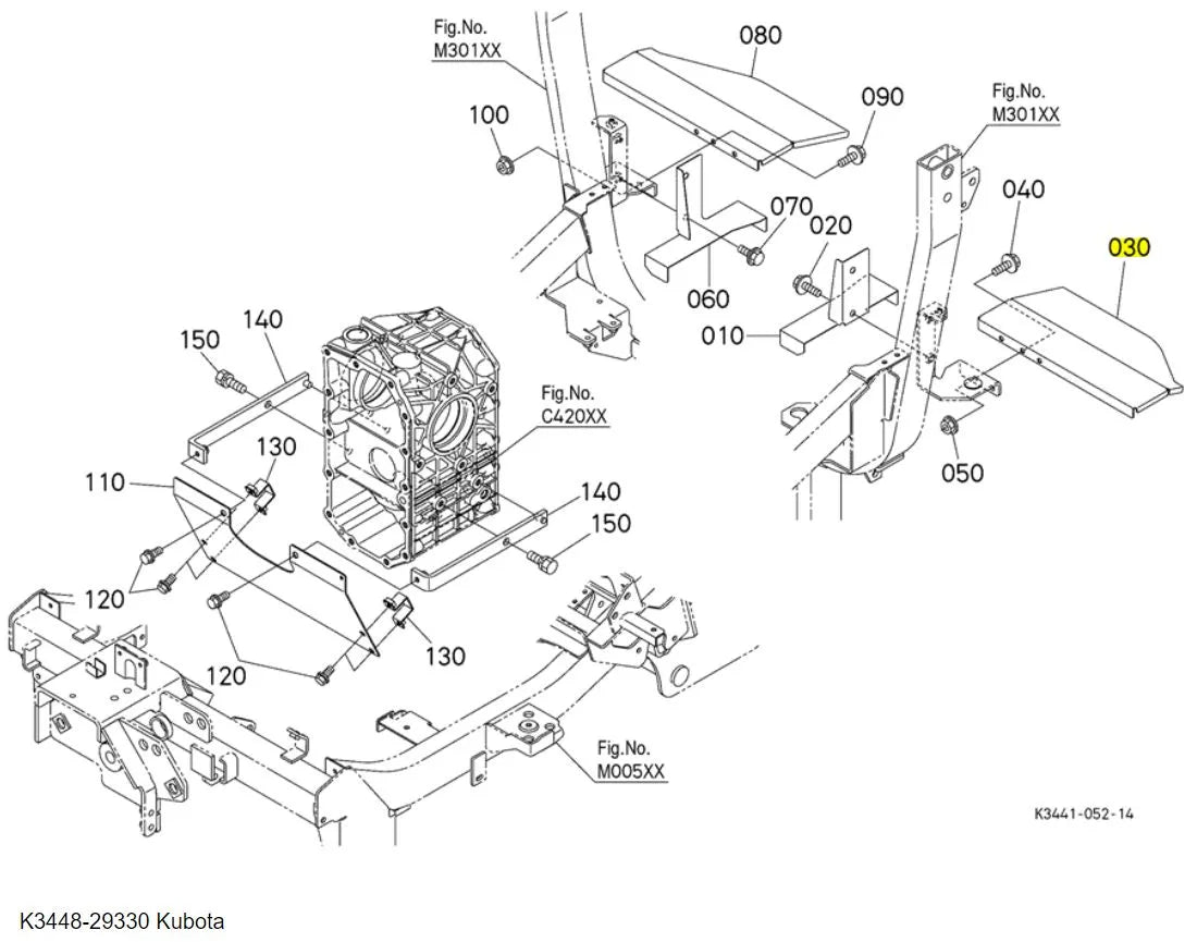 Kubota K3448-29330 Rear LH Stay | OEM Dust Plate Support for ZD1221R-AU and ZD1221RL-AU