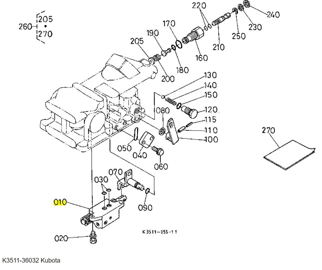 Kubota K3511-36032 Control Valve Assembly | OEM Replacement for F2560, F3060, F3990, and More