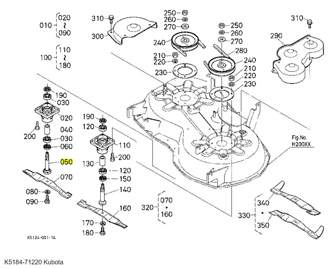 Kubota K5184-71220 Blade Shaft RH | OEM Replacement for RCK42-LT20, RCK48-LT23, and More