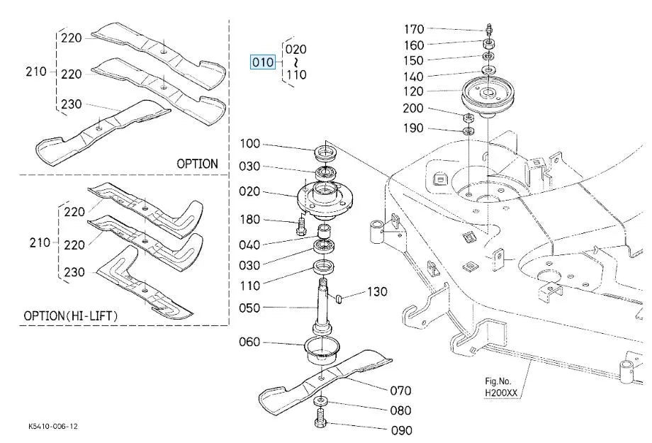 Kubota K5410-71170 Pulley Holder Assembly (Right Blade) - Fits G and GZD Series Mowers
