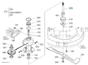 Kubota K5453-34553 Right-Hand Blade Shaft for RCK48-G23 Spindle Assembly