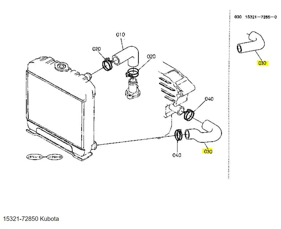 Kubota Lower Radiator Hose 15321-72850 | OEM Water Pipe for L Series Tractors