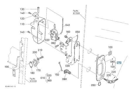 Kubota Outer Door Handle Assembly - T0270‑85102 (Left & Right)