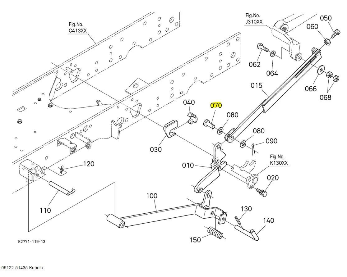 Kubota Pin Joint 05122-51435 - OEM Mower Rear Link & Front Linkage Pin
