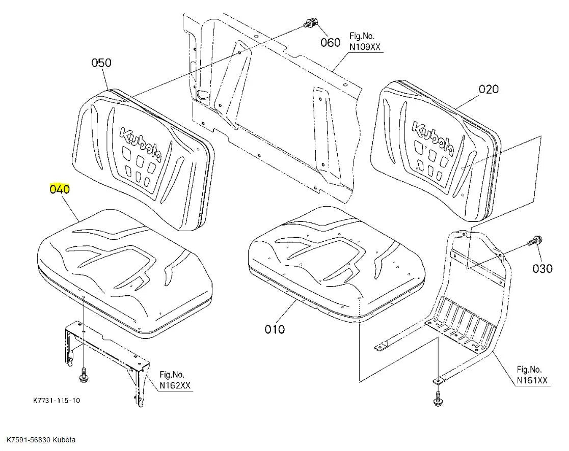 Kubota Seat Assembly PA K7591-56830 | Durable Replacement for RTV-X Series
