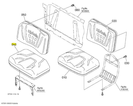 Kubota Seat Assembly PA K7591-56830 | Durable Replacement for RTV-X Series