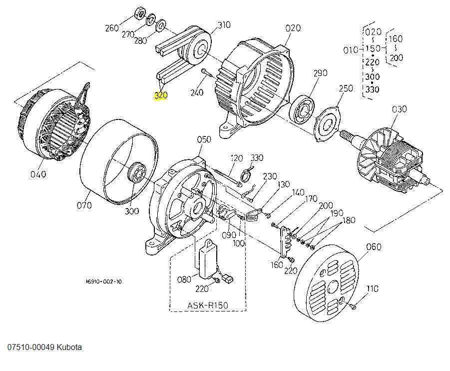 Kubota V Belt 07510‑00049 - OEM Generator Drive Belt for ASK‑R130 Series