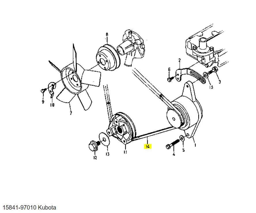 Kubota V-Belt 15841-97010 - Genuine Belt 32 for Dynamo Systems