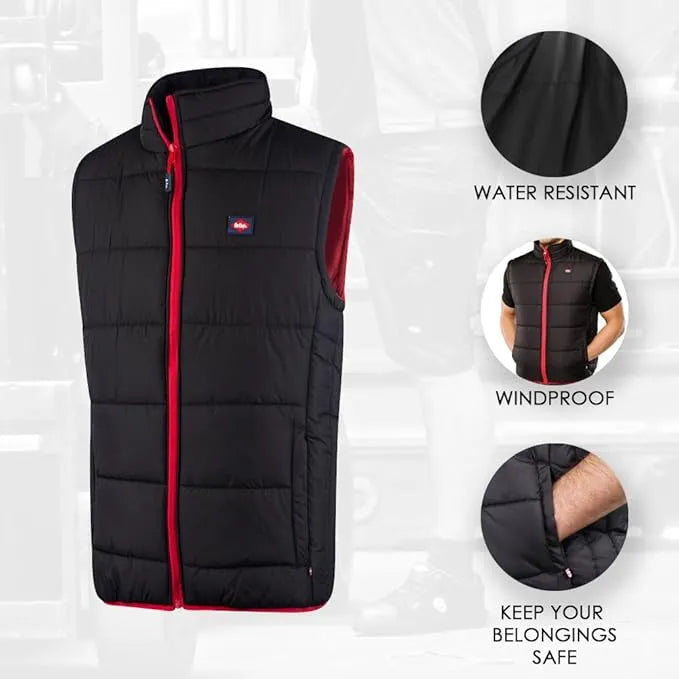 Lee Cooper LCVST706 Men's Lightweight Padded Work Bodywarmer | Water-Resistant Safety Vest