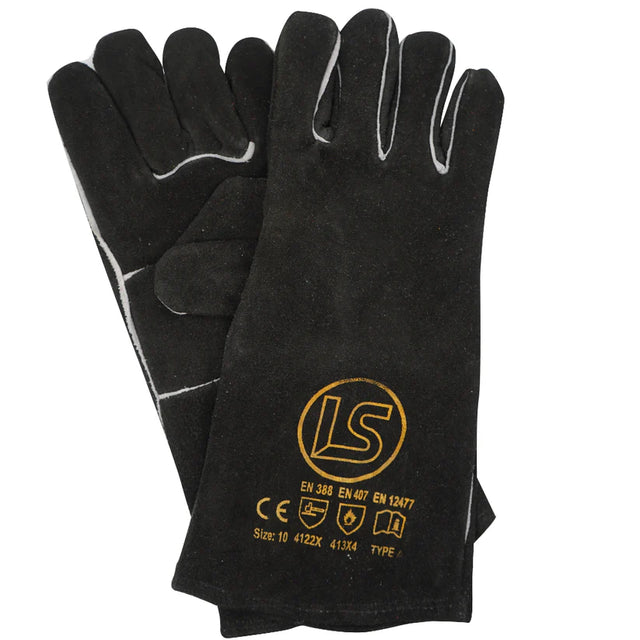 LS Branded Black Lined Welders Gauntlet LS1948BL - Heavy-Duty Leather Welding Gloves