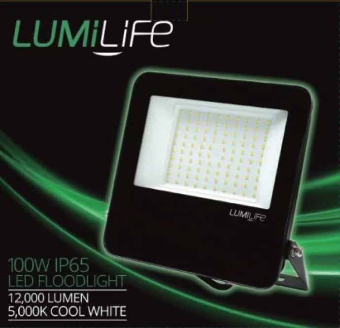 LUMILIFE 100W IP65 Floodlight | 12000 Lumens Cool White Outdoor Lighting