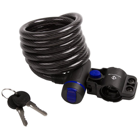 M-WAVE S 10.18 Spiral Cable Lock - 1800mm Bike Cable Lock with Key & Bracket