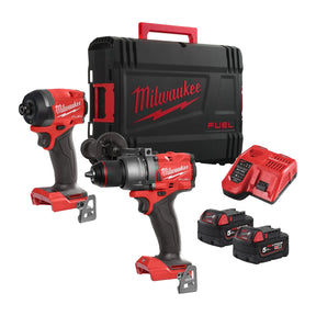 Milwaukee M18 FUEL Power Pack Twin Kit with Percussion Drill & Impact Driver, x2 batteries, charger, toolcase (M18 FPP2A3-502X)