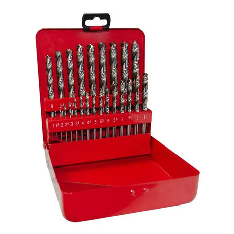 Jefferson 25Pc M2 Red Metal Box Drill Bit Set - High Wear Resistance, 1-13mm Sizes