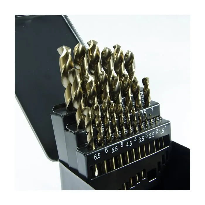 Jefferson 25Pc M35 Cobalt Drill Bit Set in Black Metal Box 