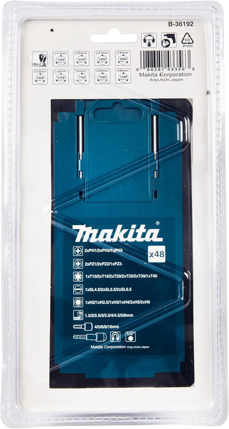 Makita B-36192 HSS-G 48-Piece Screw and Socket Set | High-Speed Steel for Metal Drilling and Screwdriving