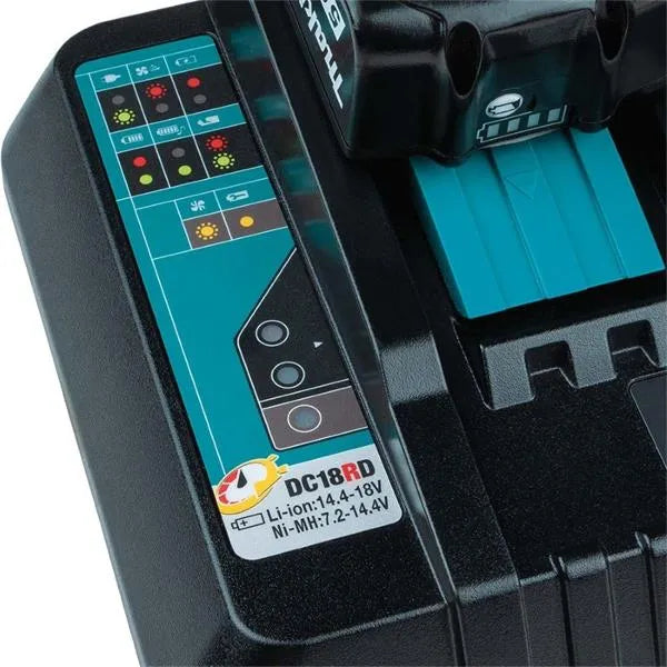 Makita DC18RD Twin Port Multi Voltage Charger | Fast Charging for 14.4V & 18V Batteries with USB Port