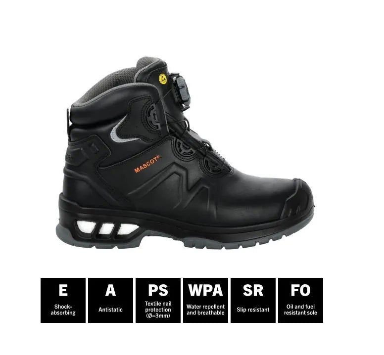 Mascot F0136 Safety Boot Black UK6 - Durable, Water-Repellent, Composite Toe with BOA® Fit System
