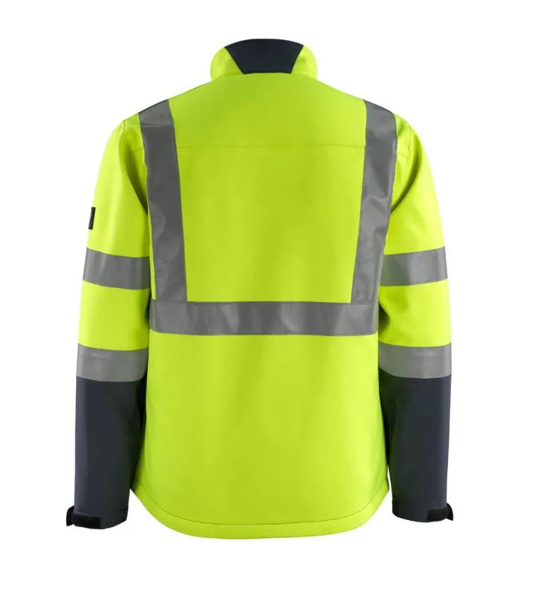 MASCOT Kiama Softshell Jacket - Yellow/Navy, Breathable, Reflective, OEKO-TEX Certified