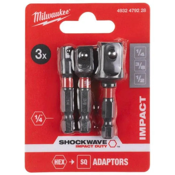 Milwaukee 4932479228 ShockWave 3 Piece Impact Duty Adaptor Set | 1/4" Hex to Square Drive