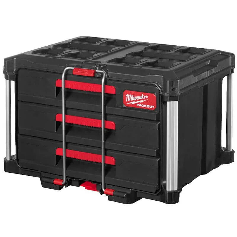 Milwaukee PACKOUT 3-Drawer Tool Box - Heavy-Duty Modular Storage System with 22 Kg Capacity