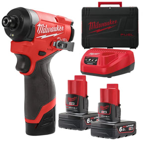Milwaukee M12 FUEL 1/4" Sub Compact Impact Driver Kit with 2 x 6.0Ah Batteries (M12 FID2-602X)