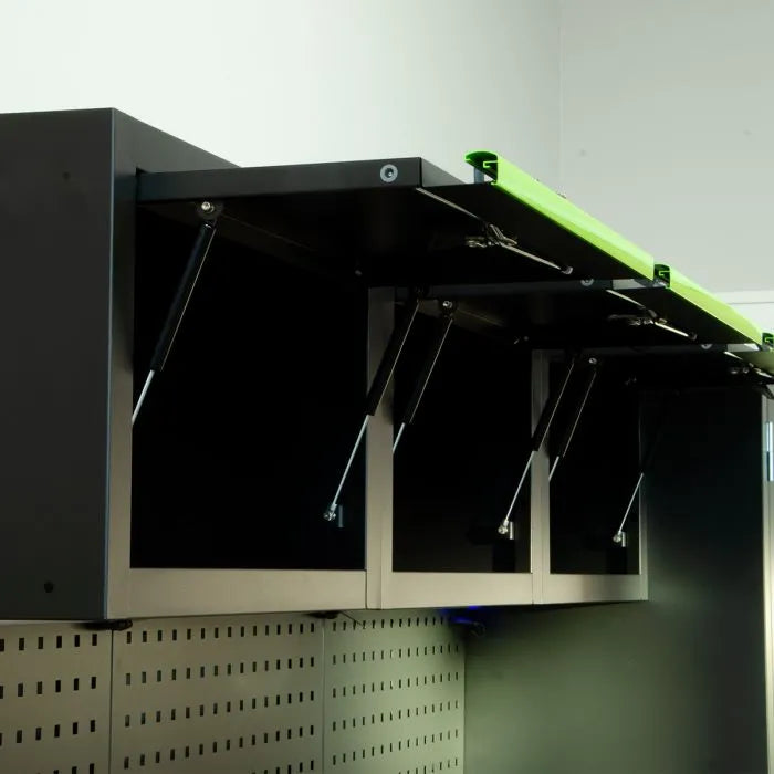 Jefferson Modular Storage System Combo with LED Lights - Lockable Units & Wooden Work Bench